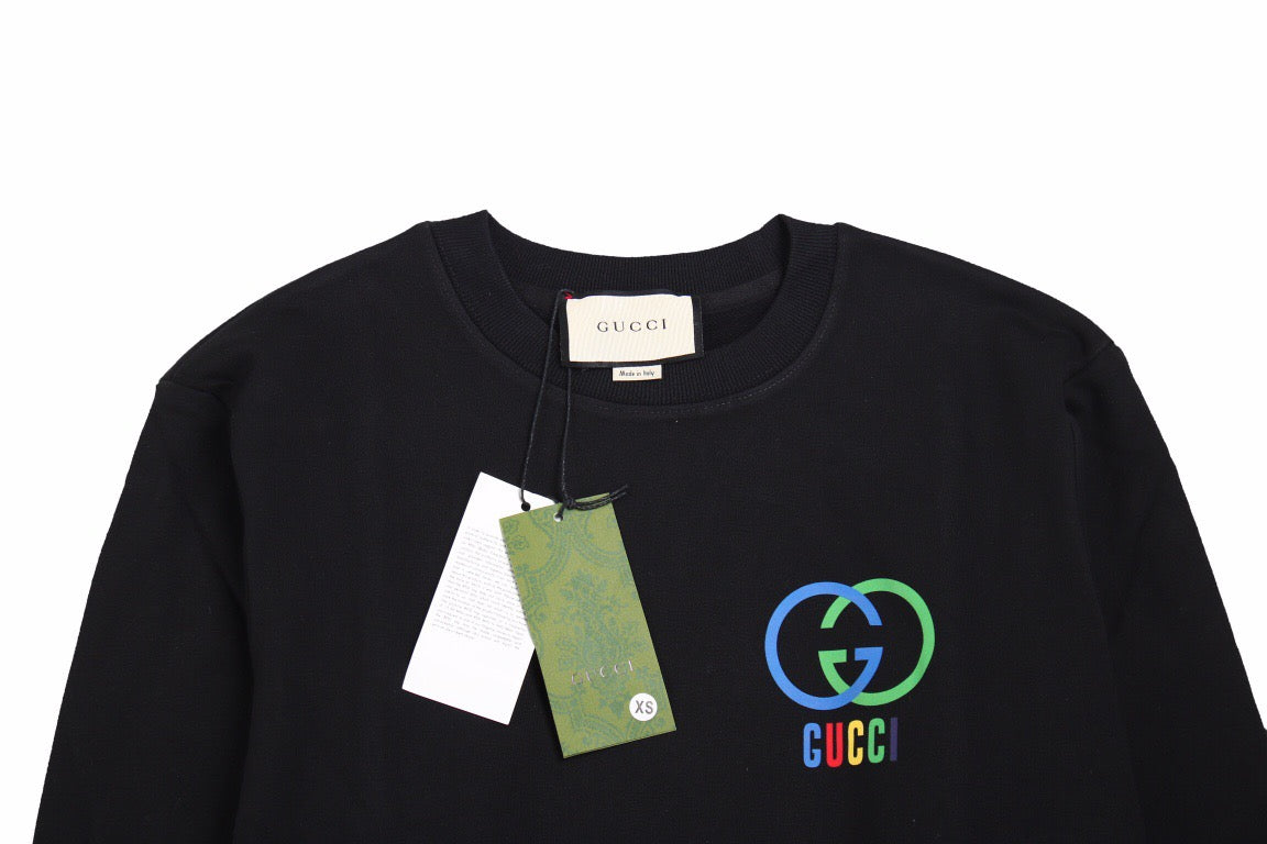 Gucci Interlocking G Sweatshirt - - Black Unisex Streetwear Limited Edition - This black Gucci sweatshirt features the iconic interlocking G logo in a vibrant blue and