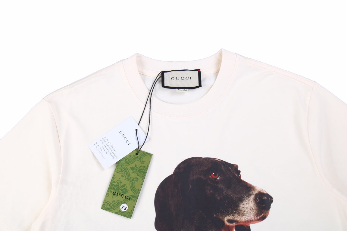 Gucci Dog Print T-shirt - Pink Unisex Streetwear Limited Edition - This unique Gucci t-shirt features a charming print of a dog wearing a bright pink