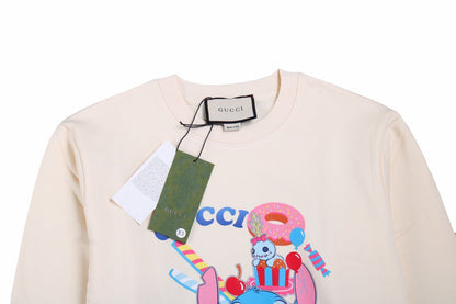 Gucci Stitch Donut Sweatshirt - - Cream Unisex Streetwear Limited Edition - This Gucci sweatshirt in cream features a colorful and playful graphic of Stitch enjoying donuts