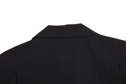 Prada Short-sleeve Button-up Shirt - Black Unisex Streetwear Limited Edition - <p dir='ltr'><span>Black short-sleeve button-up shirt with a subtle checkered pattern. Features a front pocket