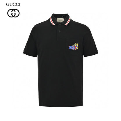 Gucci Flame Logo Polo Shirt - Black Unisex Streetwear Limited Edition - <span>This Gucci polo shirt features a sleek black design with distinctive elements. It includes a