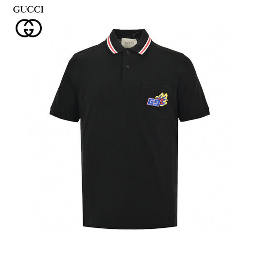 Gucci Flame Logo Polo Shirt - Black Unisex Streetwear Limited Edition - <span>This Gucci polo shirt features a sleek black design with distinctive elements. It includes a
