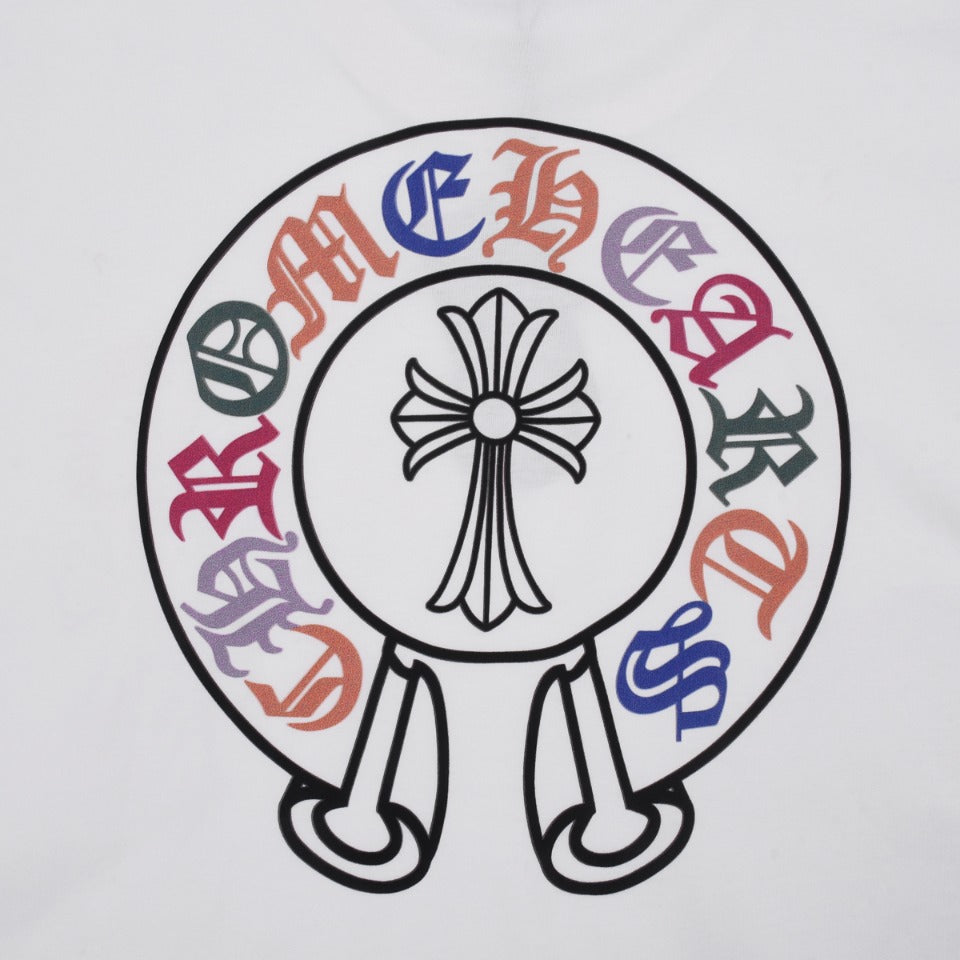 CHROME Hearts Multicolor Horse Shoe Logo T-shirt - White Unisex Streetwear Limited Edition