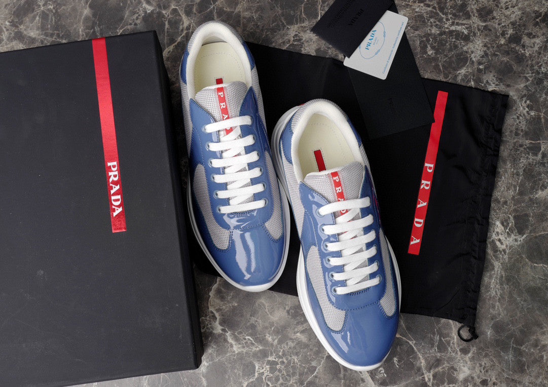 PRADA America's Cup Silver Sneakers - Blue Unisex Streetwear Limited Edition