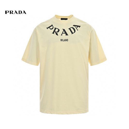 Prada T-shirt - With Bold Branding - Cream Unisex Streetwear Limited Edition - <span>This Prada t-shirt features a cream base with bold 'PRADA MILANO' branding across the chest.