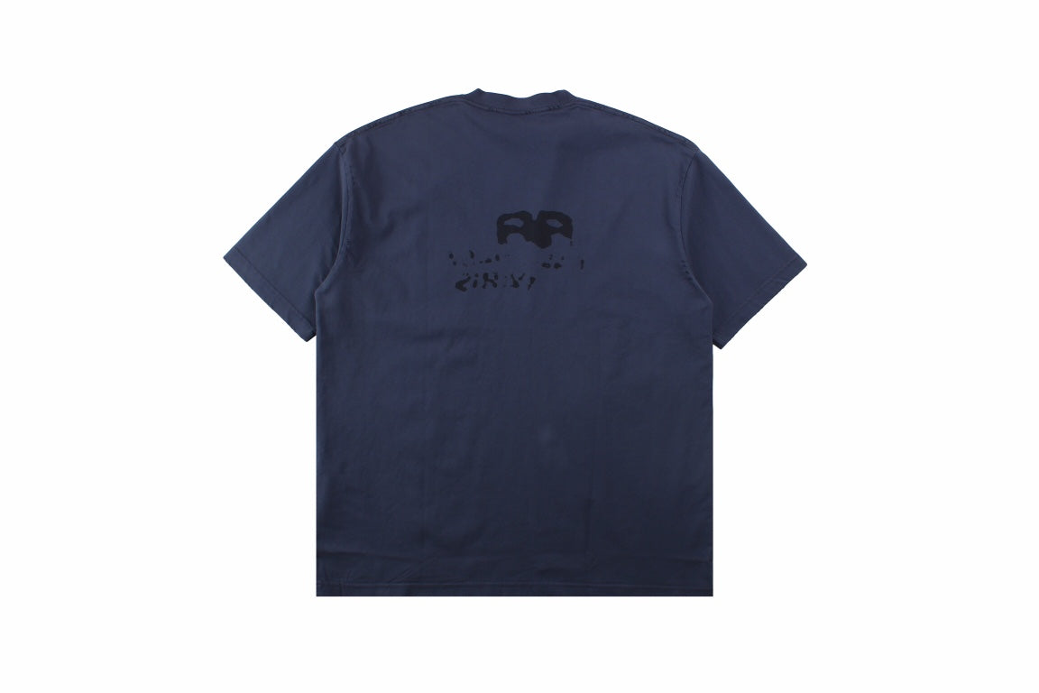 Balenciaga T-shirt With Paris Print - Blue Unisex Streetwear Limited Edition - <span>Navy blue t-shirt featuring a graphic print with 'Balenciaga Paris' text and artistic elements. Unique