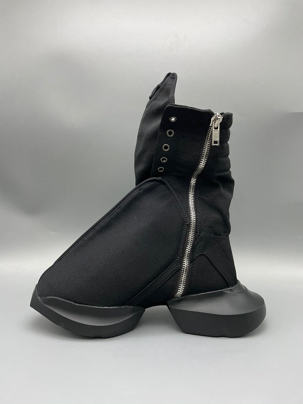 Rick Owens High-top Canvas Boots Jacket - Black Unisex Streetwear Limited Edition - **Rick Owens Black High-Top Canvas Boots: A Fusion of Avant-Garde Design and Functionality** Step into