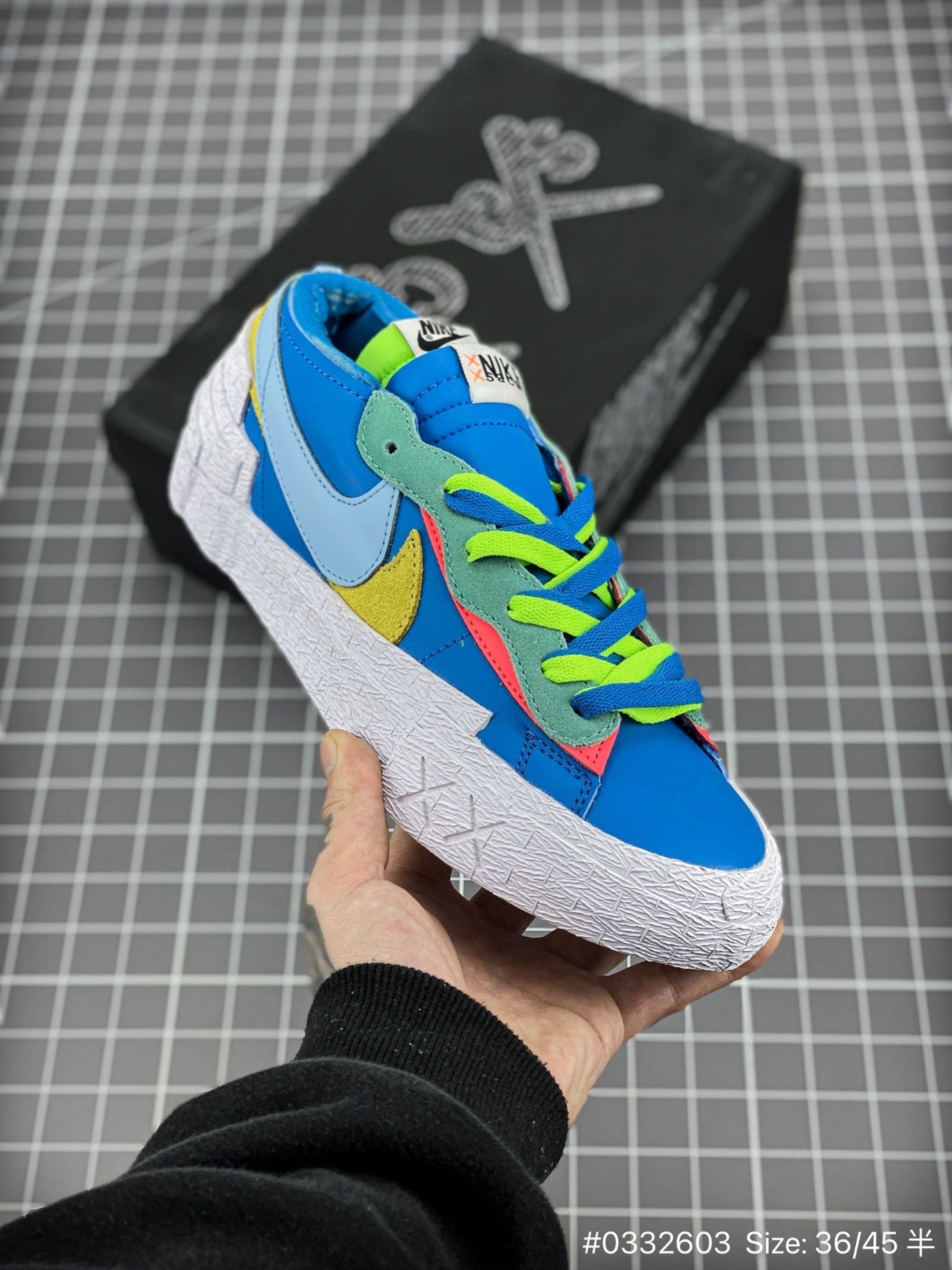 KAWS - Sacai - Nike Blazer'neptune Blue' Unisex Streetwear Limited Edition - The KAWS x Sacai x Nike Blazer 'Neptune Blue' combines bold design, vibrant color, and