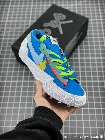 KAWS - Sacai - Nike Blazer'neptune Blue' Unisex Streetwear Limited Edition - The KAWS x Sacai x Nike Blazer 'Neptune Blue' combines bold design, vibrant color, and