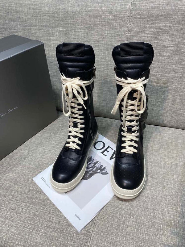 High-Top Leather Lace-up Boots - Black Unisex Streetwear Limited Edition - **High-Top Leather Lace-Up Boots** Introducing a bold addition to your footwear collection, these high-top leather