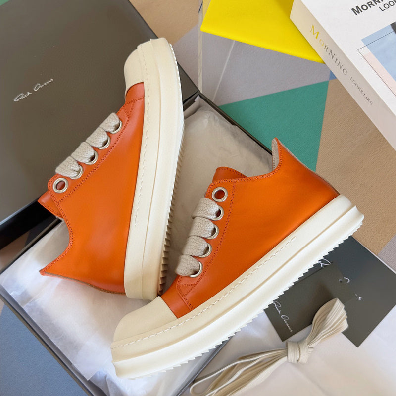 Rick Owens Low-top Sneakers - Orange Unisex Streetwear Limited Edition - **Rick Owens Orange Low-Top Sneakers: Bold Vibrancy and Superior Craftsmanship** Introducing the Rick Owens Orange