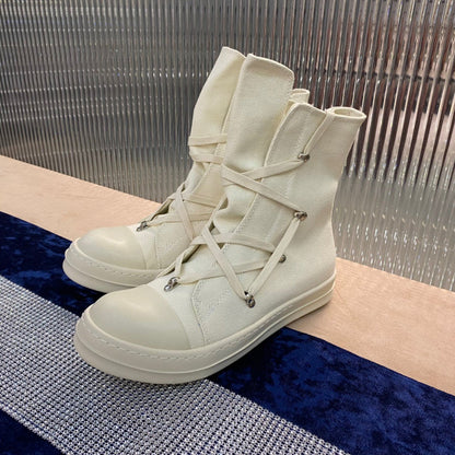 Rick Owens High-top Canvas Boots - Pants - Cream Unisex Streetwear Limited Edition - ### Rick Owens High-Top Canvas Boots - Cream Introducing the Rick Owens High-Top Canvas Boots