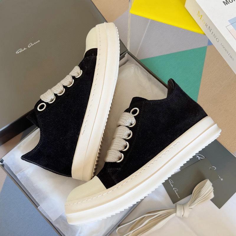 Rick Owens Suede Low-top Sneakers - Black Unisex Streetwear Limited Edition - **Rick Owens Black Low-Top Sneakers: Timeless Elegance and Modern Craftsmanship** Introducing the Rick Owens Black
