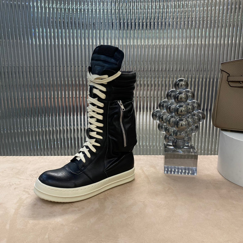 Rick Owens High-top Leather Boots - And Cream T-Shirt - Black Unisex Streetwear Limited Edition - ### Rick Owens High-Top Leather Boots - Black and Cream Introducing the Rick Owens High-Top