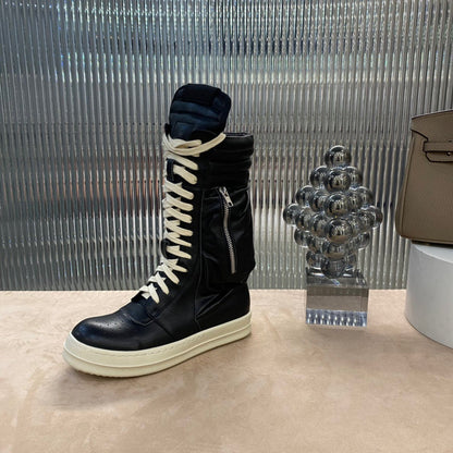Rick Owens High-top Leather Boots - And Cream T-Shirt - Black Unisex Streetwear Limited Edition - ### Rick Owens High-Top Leather Boots - Black and Cream Introducing the Rick Owens High-Top
