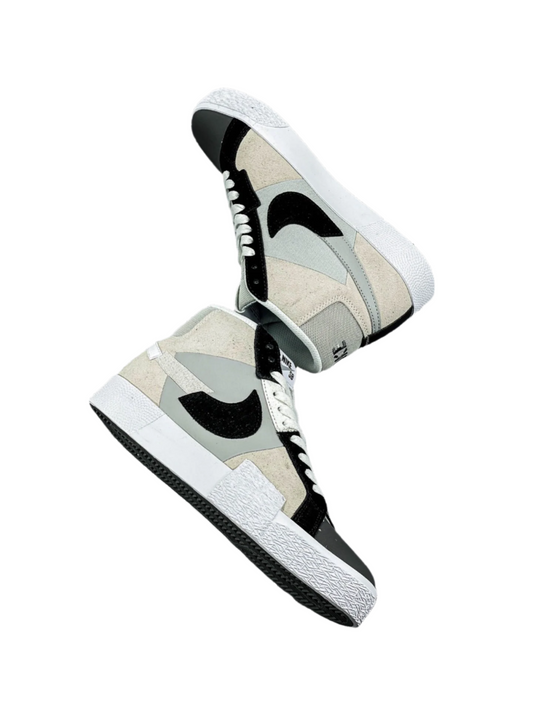 Nike Blazer Mid'1977 - Black Unisex Streetwear Limited Edition - The Nike Blazer High-Top '1977 'Mismatched Swoosh' in Grey and Black offers a bold and