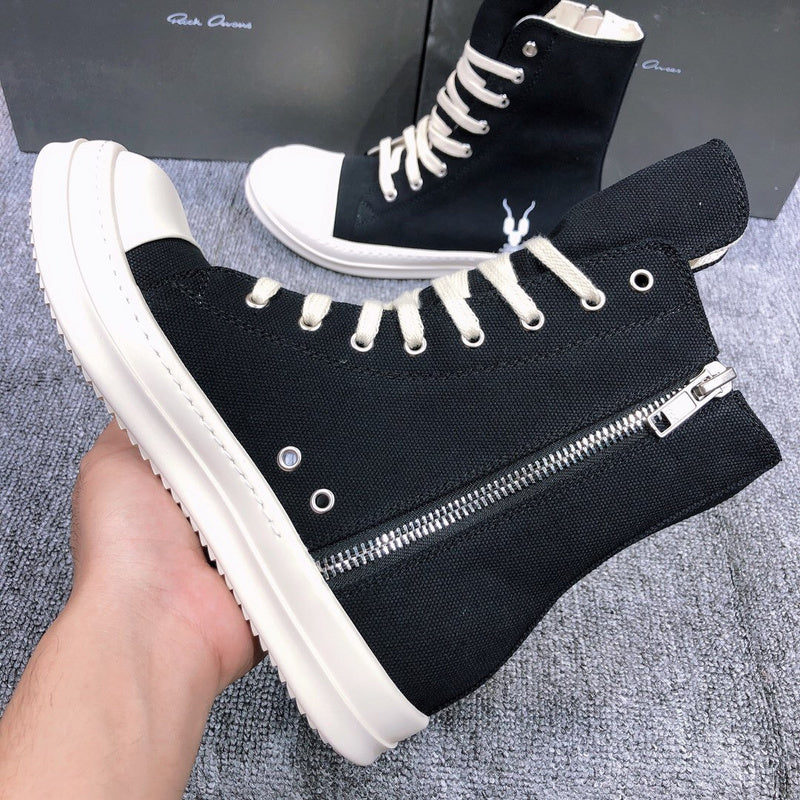 Rick Owens High-top Canvas Sneakers - Black Unisex Streetwear Limited Edition - **Rick Owens Black High-Top Canvas Sneakers** Elevate your footwear collection with the Rick Owens Black