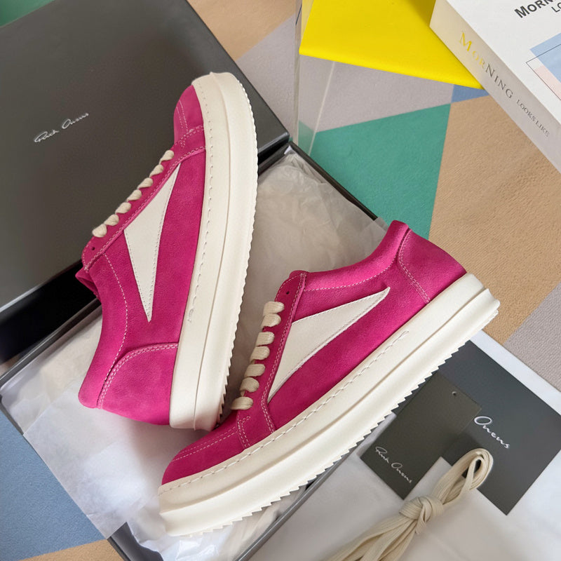 Rick Owens Suede Low-top Sneakers - Pink Unisex Streetwear Limited Edition - **Rick Owens Pink Suede Low-Top Sneakers: Bold Vibrancy and Superior Craftsmanship** Introducing the Rick Owens