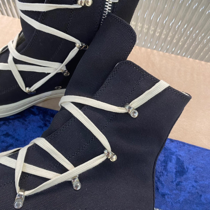 Rick Owens High-top Canvas Boots - And White T-Shirt - Black Unisex Streetwear Limited Edition - ### Rick Owens High-Top Canvas Boots - Black and White Introducing the Rick Owens High-Top