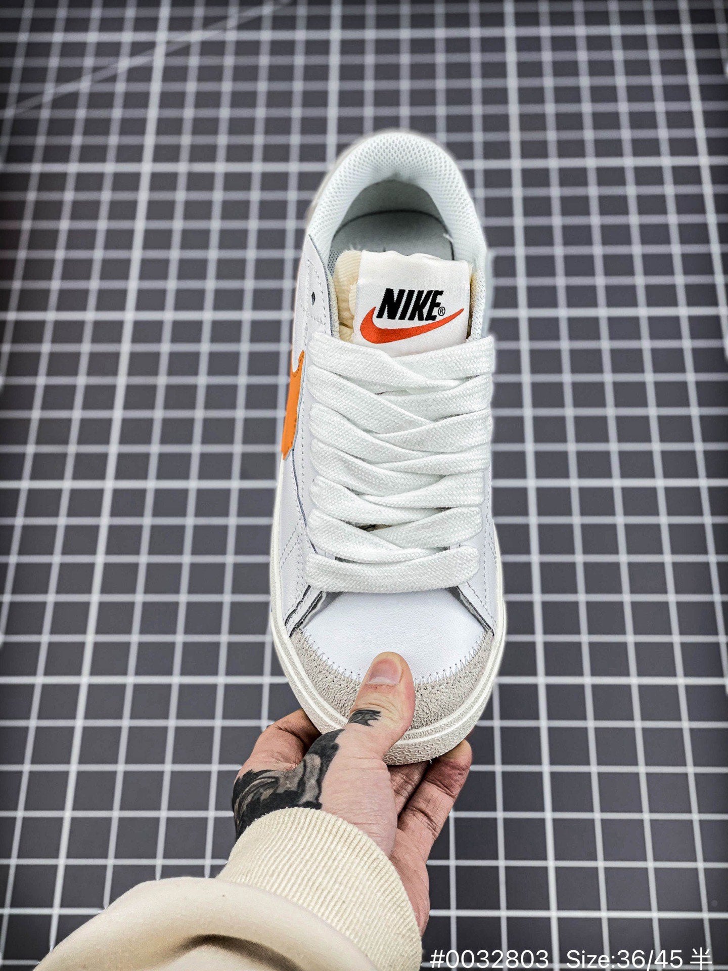 Nike Blazer Low'1977 Jumbo - White Unisex Streetwear Limited Edition - The Nike Blazer Low '1977 Jumbo Suede and Split Leather in White and Orange brings