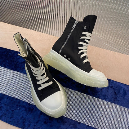 Rick Owens High-top Canvas Boots - With Translucent Sole T-Shirt - Black Unisex Streetwear Limited Edition - ### Rick Owens High-Top Canvas Boots - Black with Translucent Sole Introducing the Rick Owe