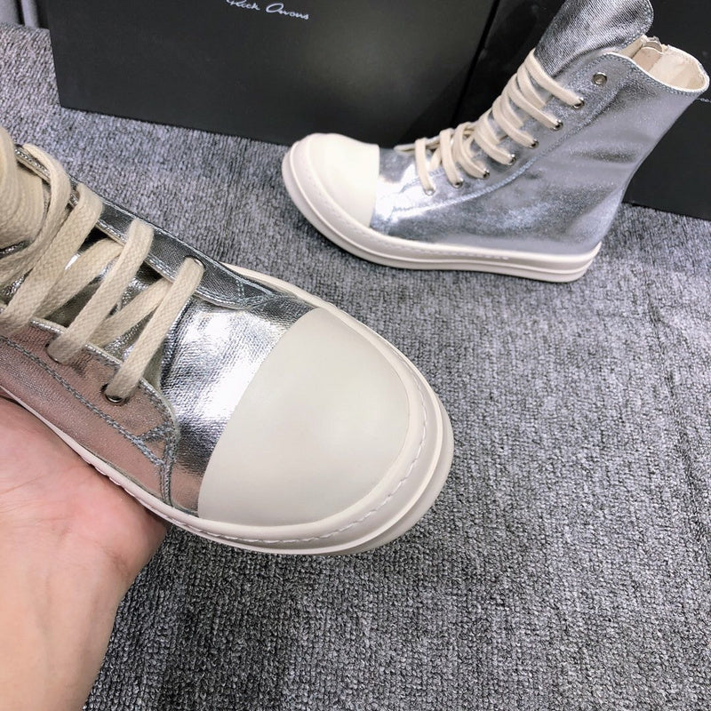 Rick Owens Metallic High-top Sneakers - White Unisex Streetwear Limited Edition - **Rick Owens Metallic High-Top Sneakers** Introducing the Rick Owens Metallic High-Top Sneakers, a bold statement