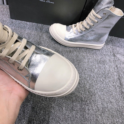 Rick Owens Metallic High-top Sneakers - White Unisex Streetwear Limited Edition - **Rick Owens Metallic High-Top Sneakers** Introducing the Rick Owens Metallic High-Top Sneakers, a bold statement