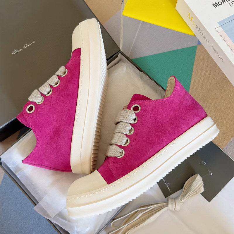 Rick Owens Suede Low-top Sneakers - Pink Unisex Streetwear Limited Edition - **Rick Owens Pink Suede Low-Top Sneakers: Bold Vibrancy and Premium Craftsmanship** Introducing the Rick Owens