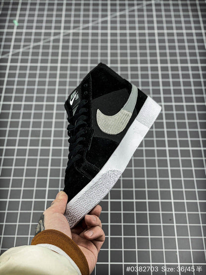 Nike Blazer Mid - Black Unisex Streetwear Limited Edition - The Nike Blazer Mid 'Broken Swoosh' in Black and Grey offers a sleek and modern