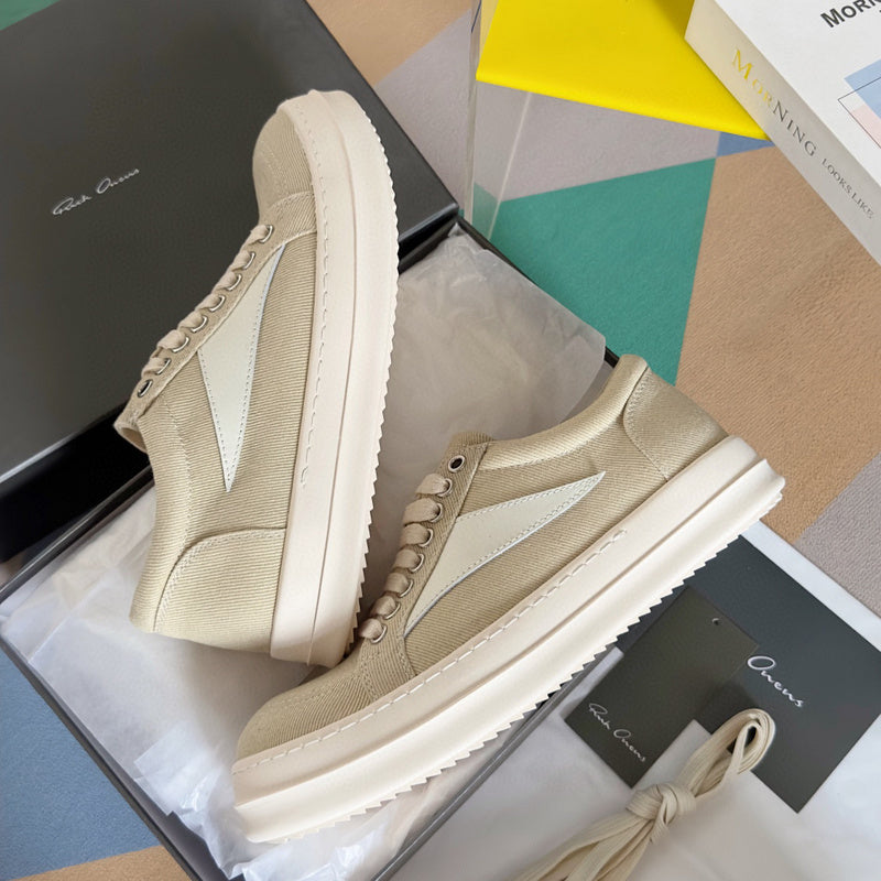 Rick Owens Canvas Low-top Sneakers - Beige Unisex Streetwear Limited Edition - **Rick Owens Beige Canvas Low-Top Sneakers: Subtle Elegance and Superior Craftsmanship** Introducing the Rick Owens
