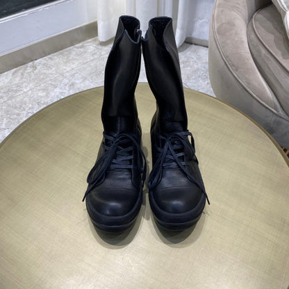 High-Top Leather Lace-up Boots - Black Unisex Streetwear Limited Edition - **High-Top Leather Lace-Up Boots** Introducing the epitome of rugged elegance, these high-top leather lace-up boots