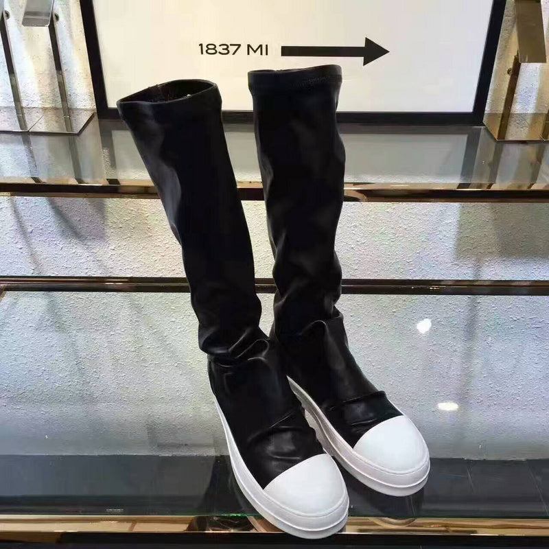 Over-the-Knee Leather Sneakers - Black Unisex Streetwear Limited Edition - **Over-the-Knee Leather Sneakers** Introducing a bold fusion of sneaker and boot, these over-the-knee leather sneakers