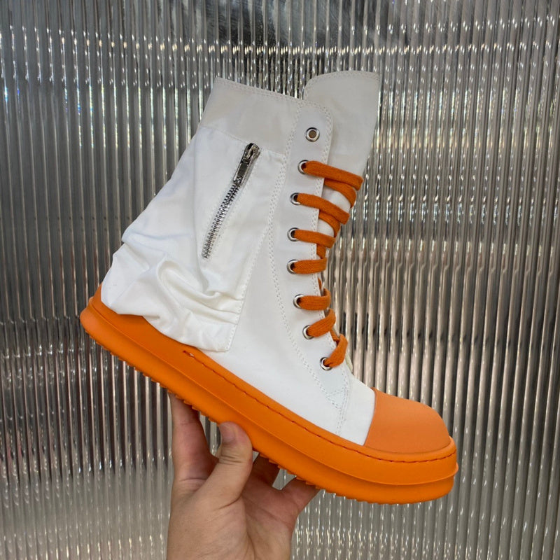 Rick Owens High-top Canvas Boots - And Orange T-Shirt - White Unisex Streetwear Limited Edition - ### Rick Owens High-Top Canvas Boots - White and Orange Introducing the Rick Owens High-Top