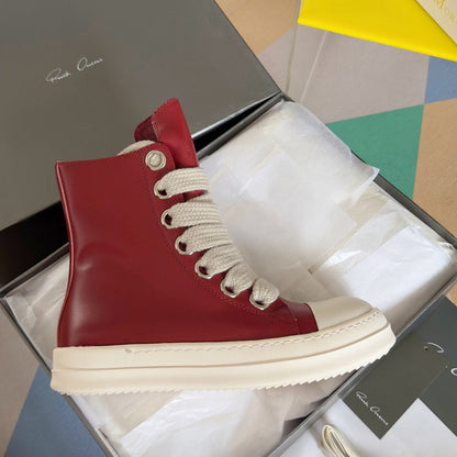 Rick Owens High-top Sneakers - Red Unisex Streetwear Limited Edition - **Rick Owens Red High-Top Sneakers: Bold Elegance and Premium Craftsmanship** Introducing the Rick Owens Red