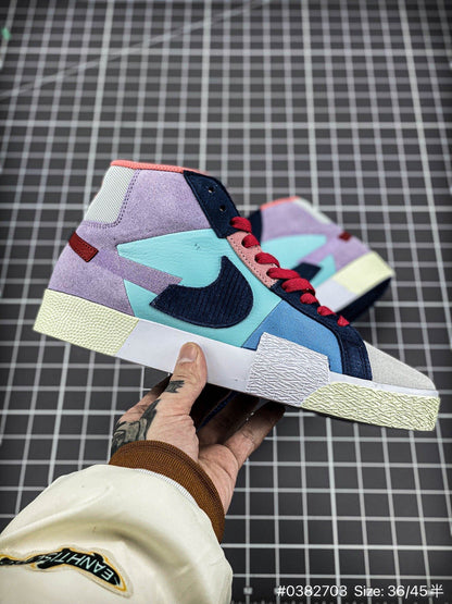 Nike Blazer Mid Prm blue Mosaic Unisex Streetwear Limited Edition - The Nike Blazer Mid PRM 'Blue Mosaic' brings a fresh, artistic twist to the iconic