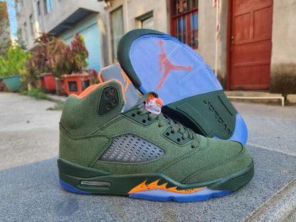 Jordan 5 And Orange T-Shirt - Green Unisex Streetwear Limited Edition - Elevate your sneaker collection with the Air Jordan 5 in a unique green and orange