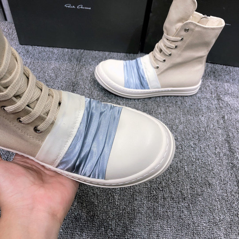 Rick Owens Lace-up Canvas Boots - White Unisex Streetwear Limited Edition - **Rick Owens Lace-Up Canvas Boots** Step up your fashion game with these avant-garde Rick Owens