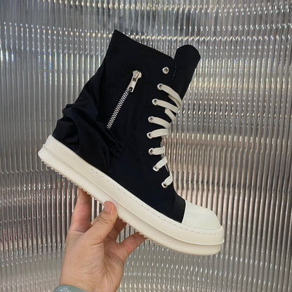 Rick Owens High-top Nylon Boots - And White T-Shirt - Black Unisex Streetwear Limited Edition - ### Rick Owens High-Top Nylon Boots - Black and White Introducing the Rick Owens High-Top