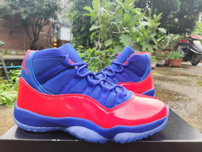 JORDAN 11 Blue And Sneakers - Red Unisex Streetwear Limited Edition - The Air Jordan 11 shown in the image features a bold and eye-catching colorway that