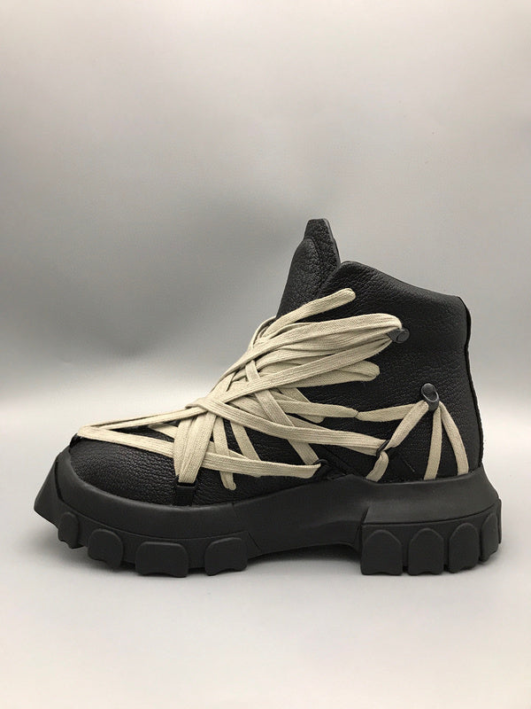 Rick Owens High-top Sneakers With Beige Straps - Black Unisex Streetwear Limited Edition - **Rick Owens Black High-Top Sneakers with Beige Straps: Avant-Garde Design and Superior Craftsmanship** Intro