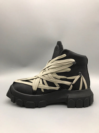 Rick Owens High-top Sneakers With Beige Straps - Black Unisex Streetwear Limited Edition - **Rick Owens Black High-Top Sneakers with Beige Straps: Avant-Garde Design and Superior Craftsmanship** Intro