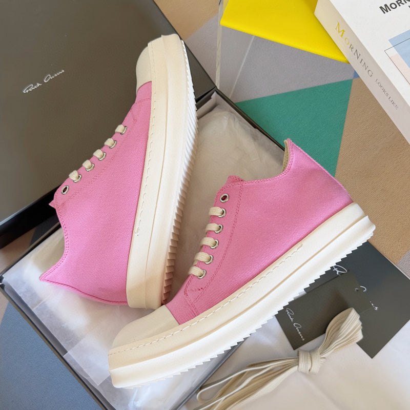 Rick Owens Low-top Sneakers - Pink Unisex Streetwear Limited Edition - **Rick Owens Pink Low-Top Sneakers: Playful Elegance and Modern Craftsmanship** Introducing the Rick Owens Pink