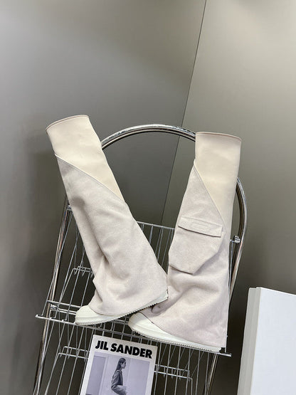Rick Owens Over-the-knee Boots Sweater - White Unisex Streetwear Limited Edition - **Rick Owens White Over-the-Knee Boots: Avant-Garde Elegance** Step into the future of fashion with Rick
