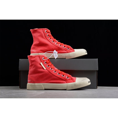 BALENCIAGA Paris High Vulc Destr - Sneakers - Red Unisex Streetwear Limited Edition - Introducing the BALENCIAGA Paris High Vulc Destr x Red, a bold fusion of edgy design