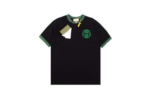 Gucci Polo Shirt With Embroidered Logo Unisex Streetwear Limited Edition - <p dir='ltr'><span>Black polo shirt featuring a green embroidered Gucci logo on the chest. Green