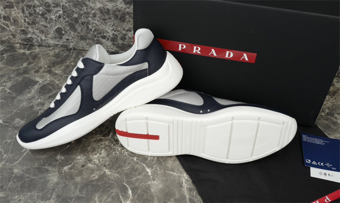 PRADA America's Cup Leather Silver Sneakers - Navy Unisex Streetwear Limited Edition