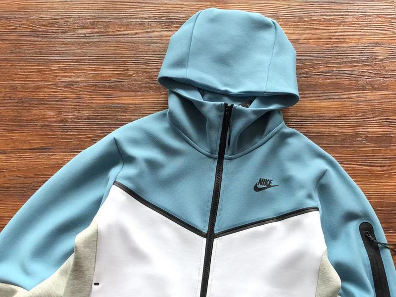 NIKE Tech Fleece Hoodie - Baby Blue - Grey - - White Unisex Streetwear Limited Edition - The NIKE TECH FLEECE HOODIE BABY BLUE/GREY/WHITE - REPLICA combine modern athletic functionality with a