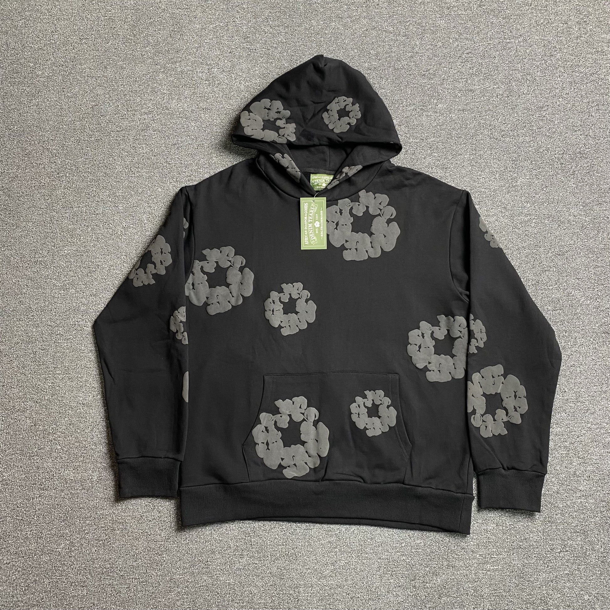 DENIM Tears Cotton Wreath Hoodie Monochrome - Black Unisex Streetwear Limited Edition - The Denim Tears Cotton Wreath Hoodie Monochrome Black Replica combines timeless style with unbeatable comfort,
