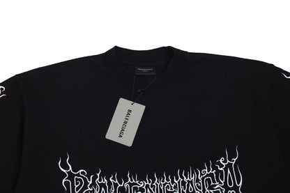 Balenciaga T-shirt With Gothic Flame Logo - Black Unisex Streetwear Limited Edition - <p dir='ltr'><span>Black t-shirt featuring a white Balenciaga logo in a gothic flame font. Unique