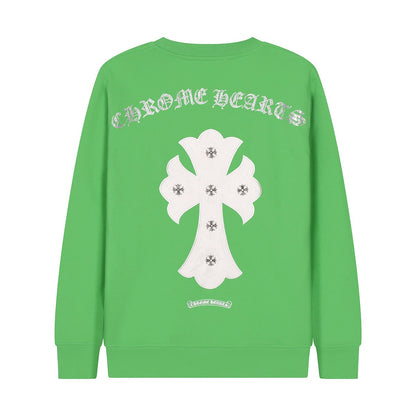 CHROME Hearts Cross Patch Sweatshirt Green - White Unisex Streetwear Limited Edition